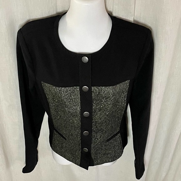 CAbi Cropped Media Jacket Black with Army Green Panels Style # 3036 Size Medium - Picture 12 of 16